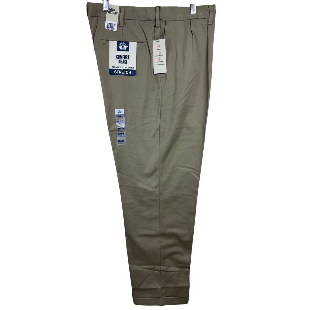 Dockers Comfort Khaki Mens 36x34 Tan Relaxed Fit Pleated Stretch Chino Pants D13